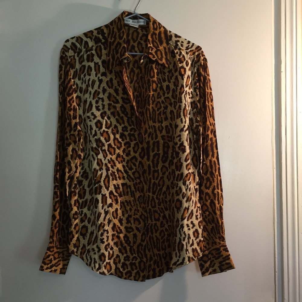 Rare Vintage 100% Silk Leopard Print Long Sleeve